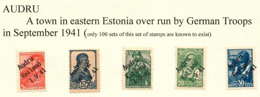 GERMAN OCCUPATION OF ESTONIA 1941 Russian Definitives overprinted Audru 1/9/1941. Set of 5. Not listed by SG. Only 100 sets know image 0