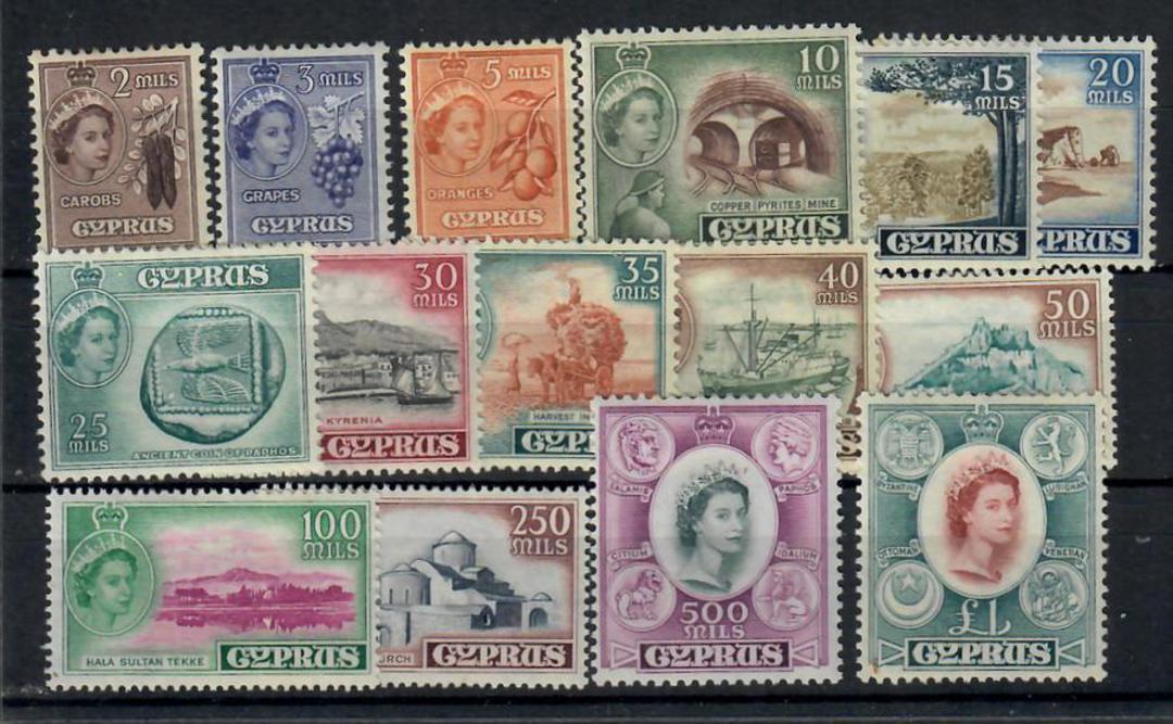 CYPRUS 1953 Elizabeth 2nd Definitives. Set of 15. - 23252 - LHM image 0