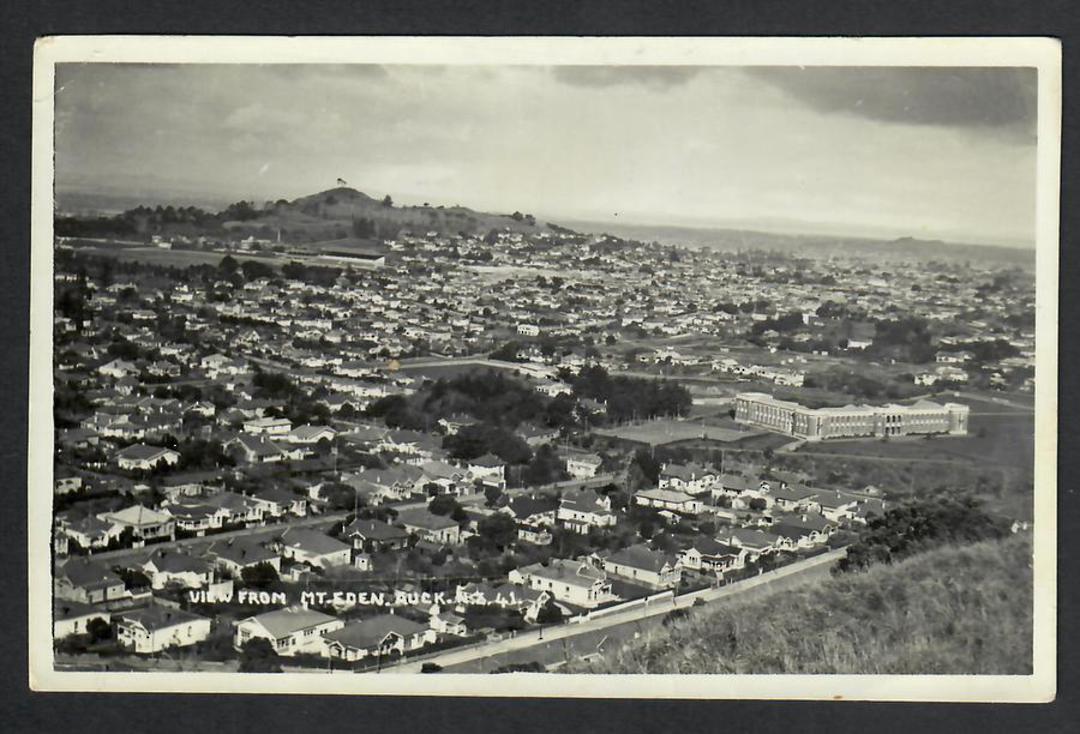Real Photograph by Nash of of the view from Mt Eden. Dated 1934. - 45222 - Postcard image 0
