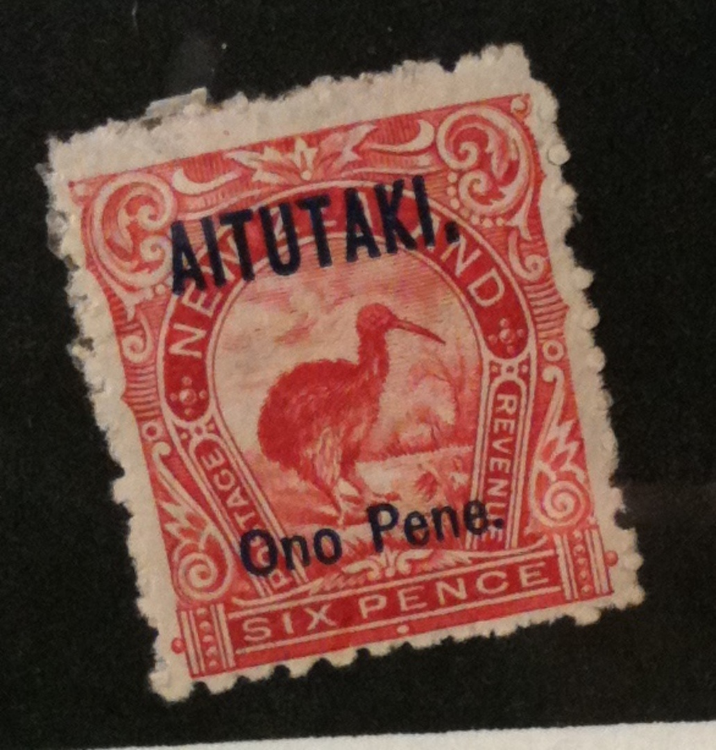AITUTAKI 1903 6d Rose-Red Kiwi overprint. Perf 11. Hinge remains. - 72008 - Mint image 0