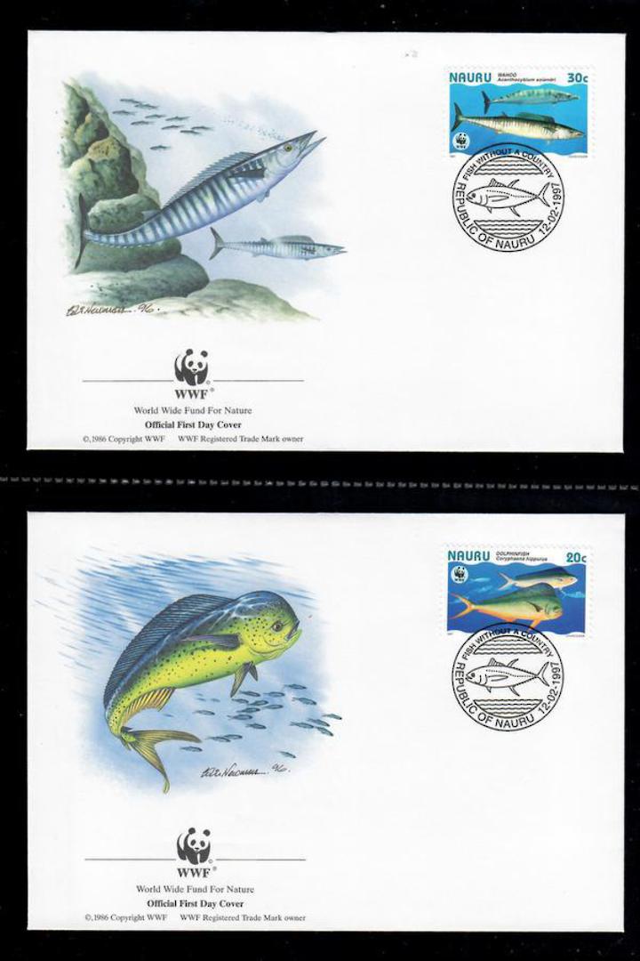 NAURU 1997 Endangered Species Giant Fish. World Wildfile Fund. Set of 4 in mint never hinged and on first day covers with 6 page image 1