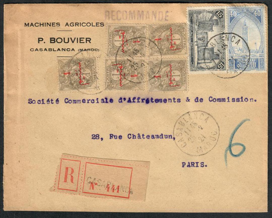 FRENCH MOROCCO 1921 Registered Letter from Casablanca to Paris. - 531253 - PostalHist image 0