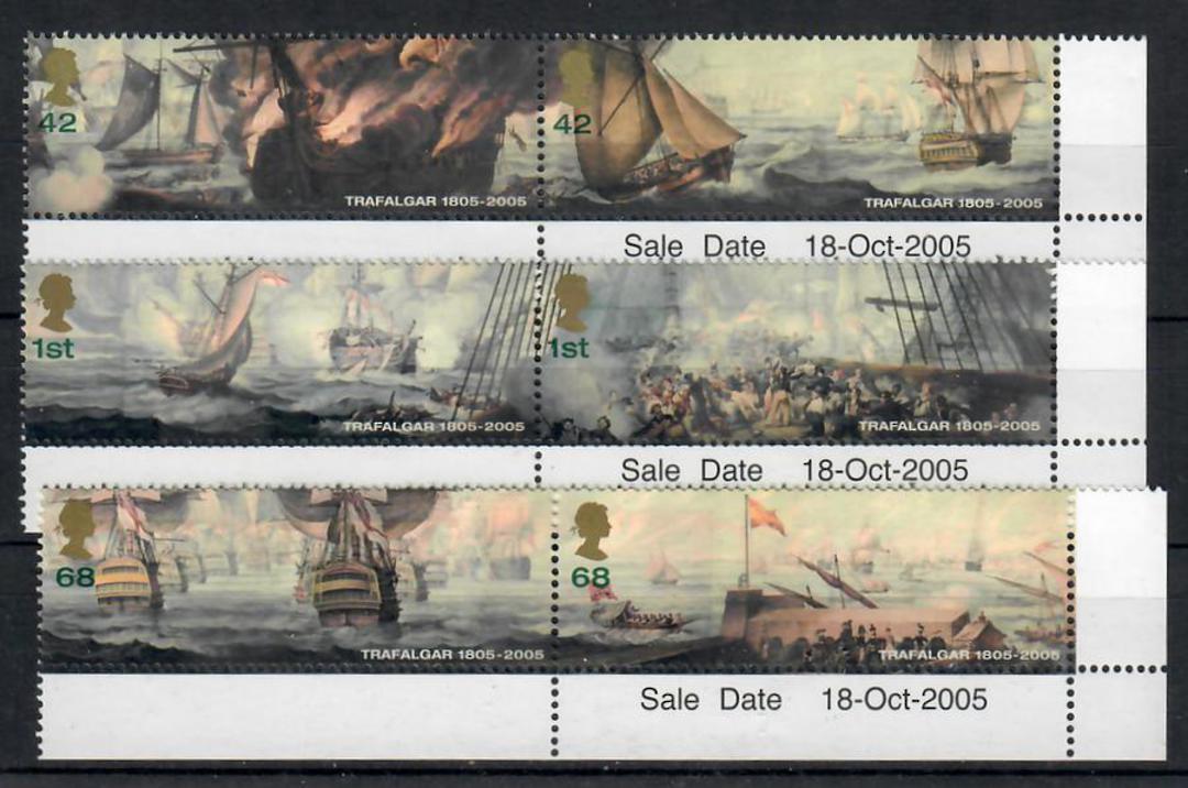 GREAT BRITAIN 2005 200th Anniversary of the Battle of Trafalgar. Set of 6 in joined pairs. - 23225 - UHM image 0