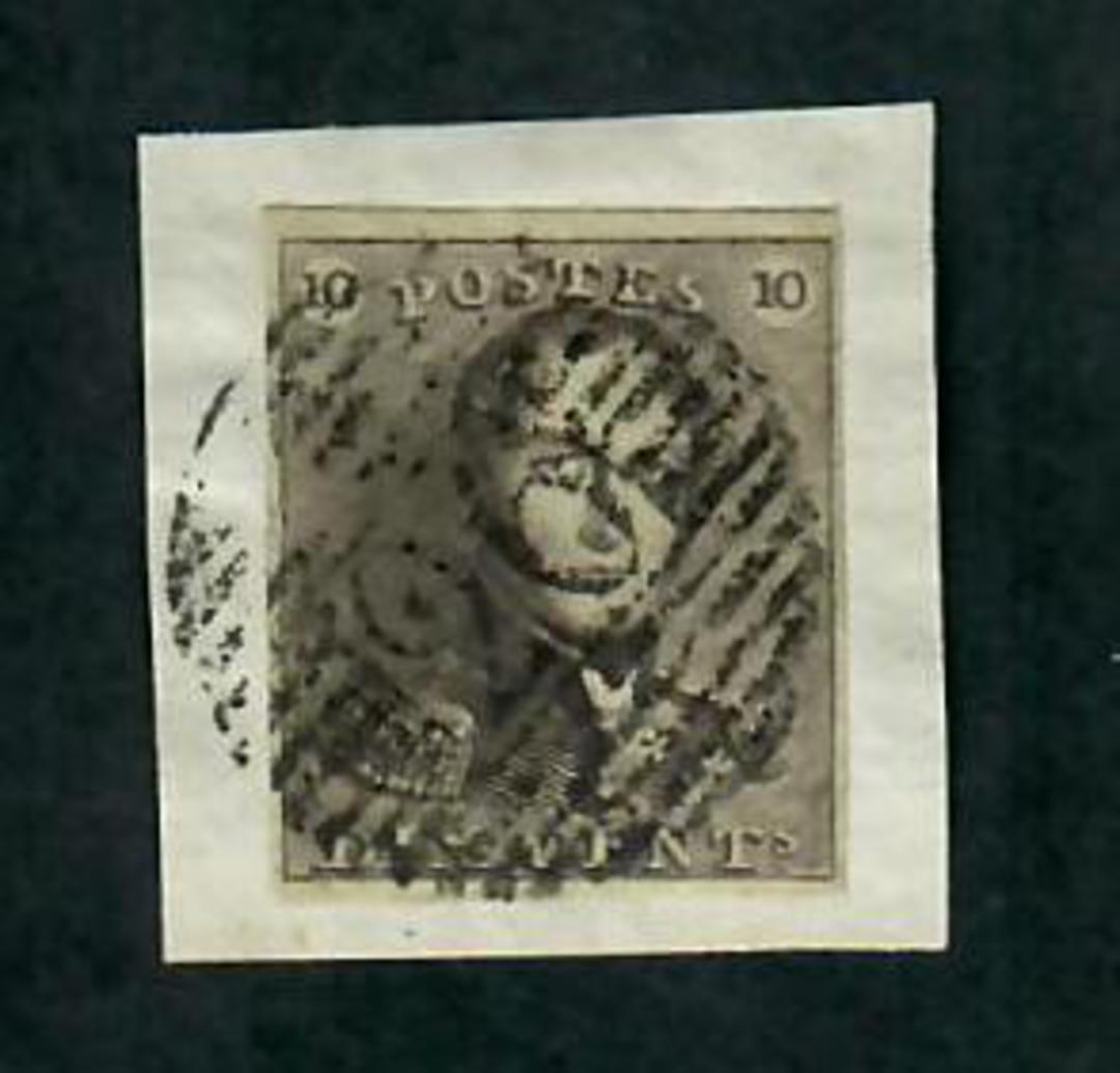 BELGIUM 1849 Definitive 10c Pale Grey-Brown. Full margins. On piece. - 77879 - VFU image 0
