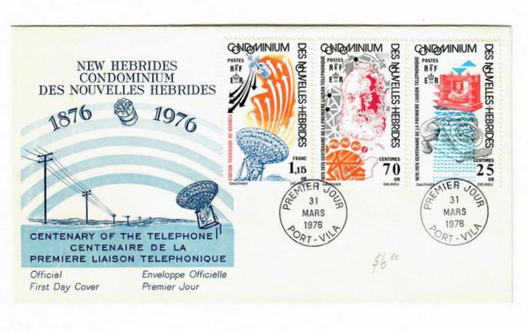 NOUVELLES HEBRIDES 1976 Centenary of the Telephone. Set of 3 on first day cover. - 30539 - PostalHist image 0