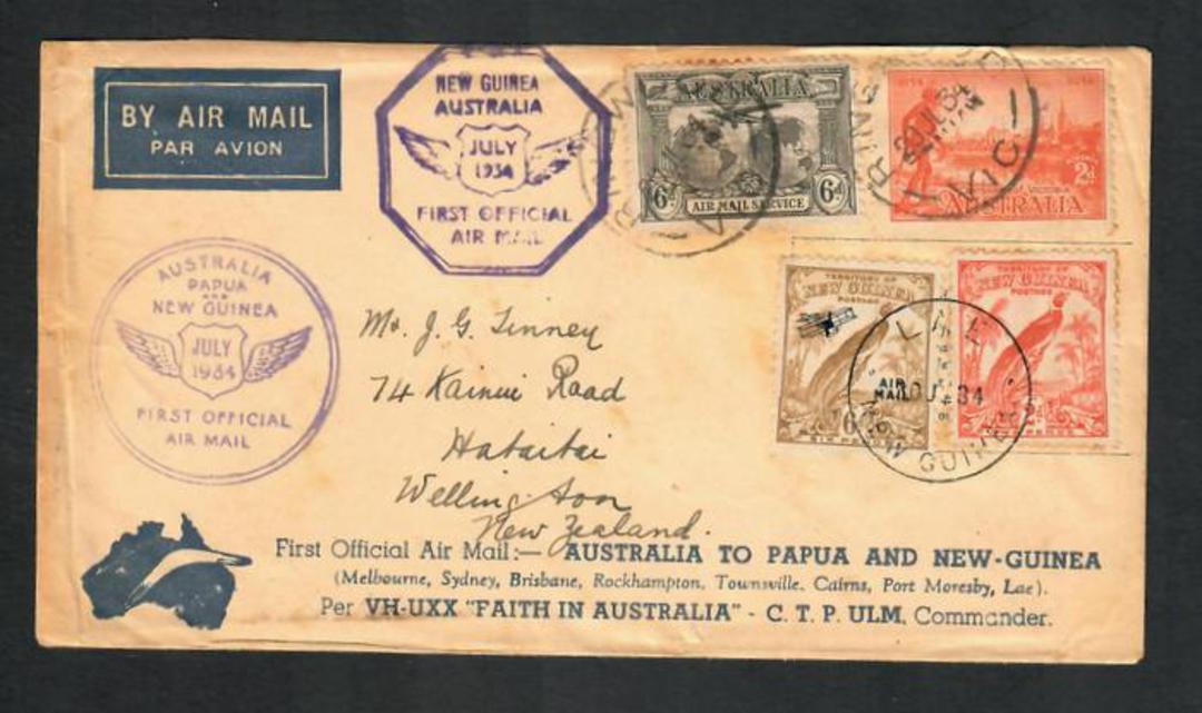 AUSTRALIA 1934 First Official Airmail Australia to New Guinea. Ringwood 20/7/34 Lae 20/7/34 Sydney 1/8/34. - 30827 - PostalHist image 0