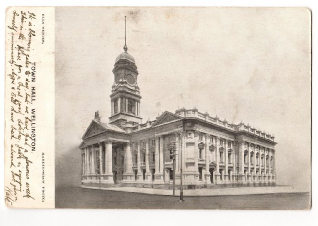 Early Undivided Postcard by Hardie-Shaw of Town Hall Wellington. - 247388 - Postcard image 0
