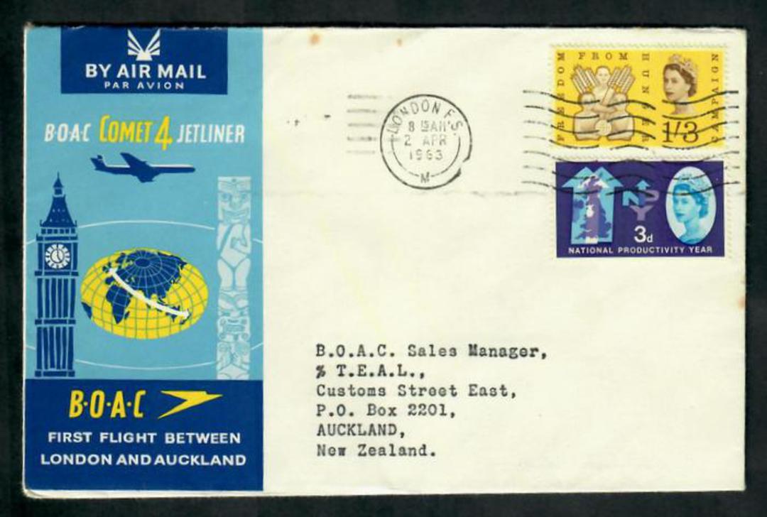 GREAT BRITAIN 1963 BOAC First Flight between First Flight London and Auckland. - 30854 - PostalHist image 0