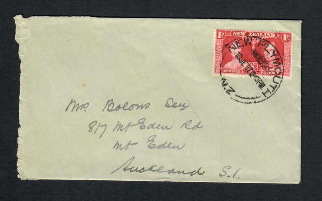 NEW ZEALAND 1937 Cover from New Plymouth to Auckland with 1937 Coronation 1d Red. - 31516 - PostalHist image 0