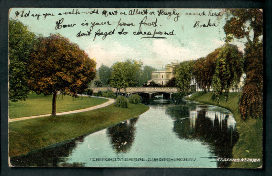 Coloured Postcard of Hereford Street Bridge Christchurch. - 48501 - Postcard image 0