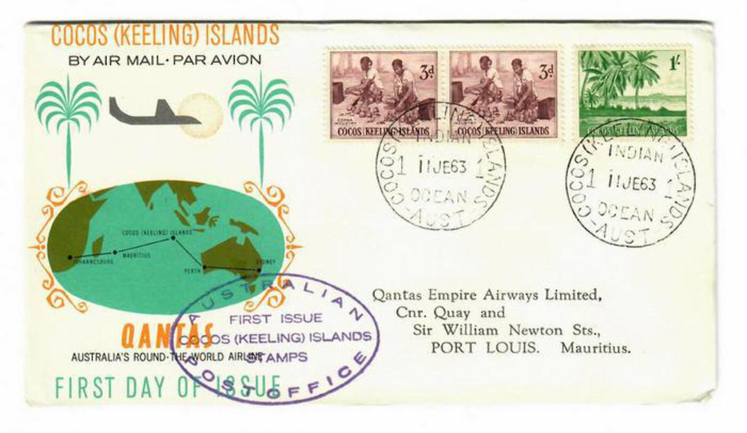 COCOS (KEELING) ISLANDS 1963 Definitives 1/- and 3d on first day cover. - 30551 - FDC image 0