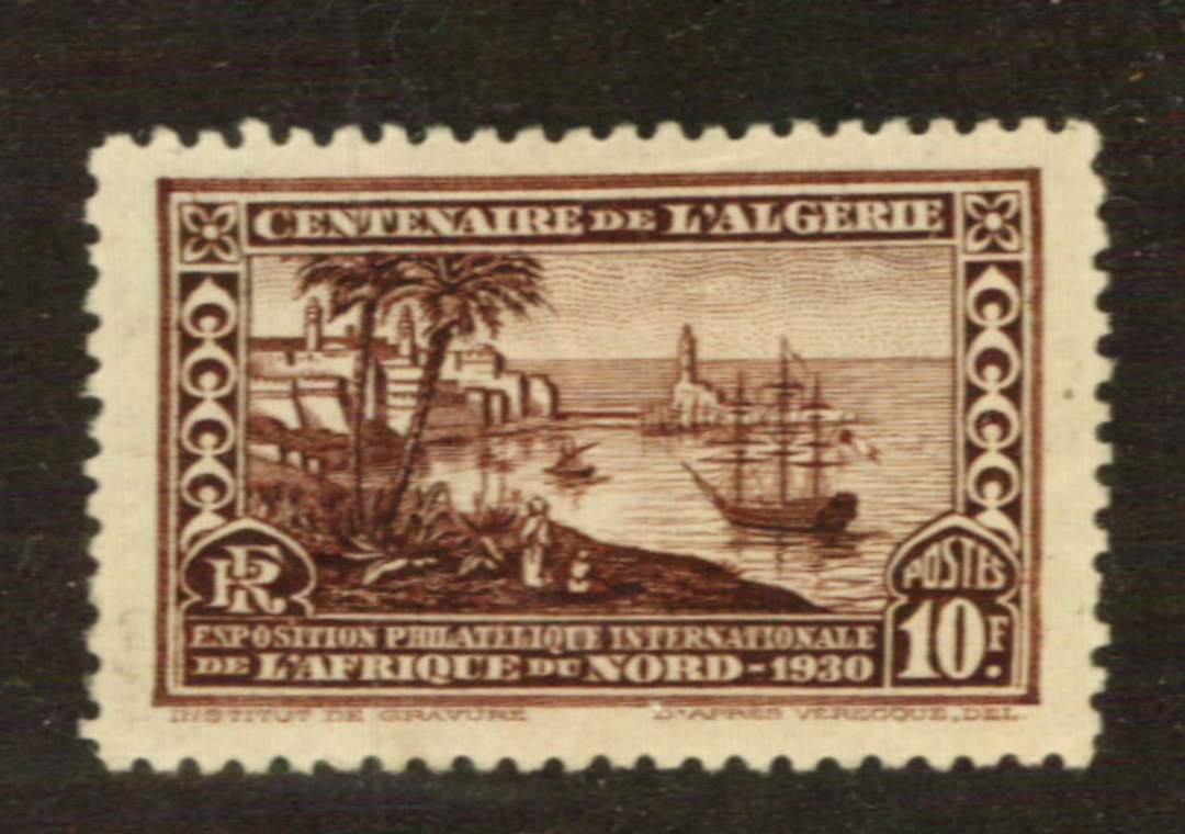 ALGERIA 1930 North African International Stamp Exhibition 10fr + 10fr Purple-Brown. Perf 12.5. Has creases visible on the revers image 0