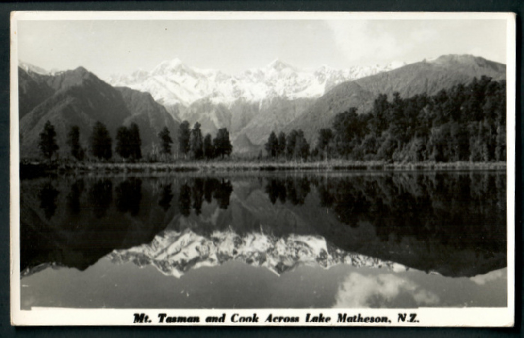 Real Photograph by N S Seaward of Mt Tasman and Mt Cook across Lake Matheson - 48778 - Postcard image 0
