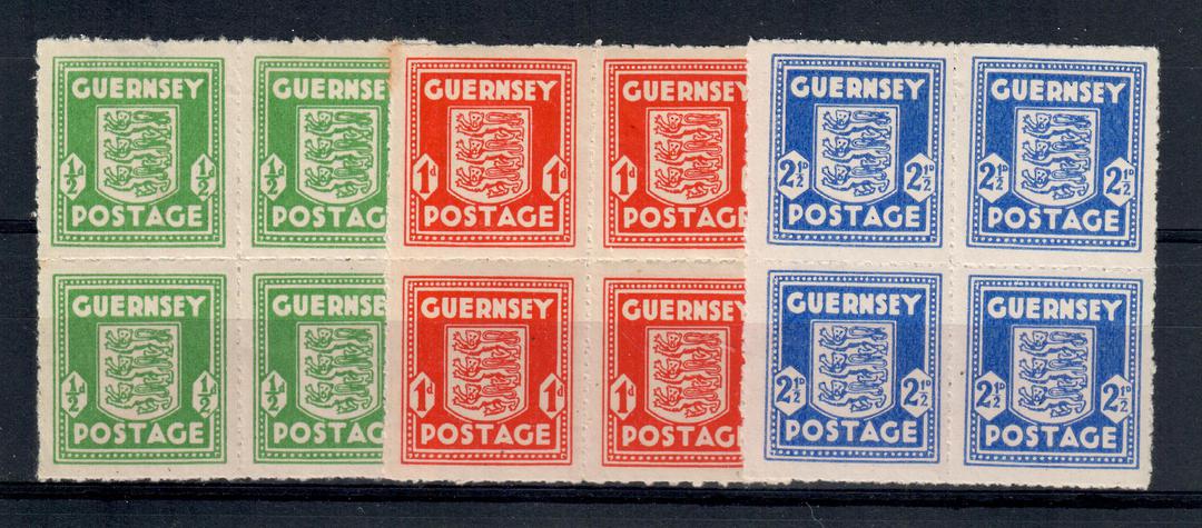 GUERNSEY 1941 Definitives. Set of 3 in blocks of 4. Two hinged copies of each set and two never hinged. - 20853 - Mixed image 0