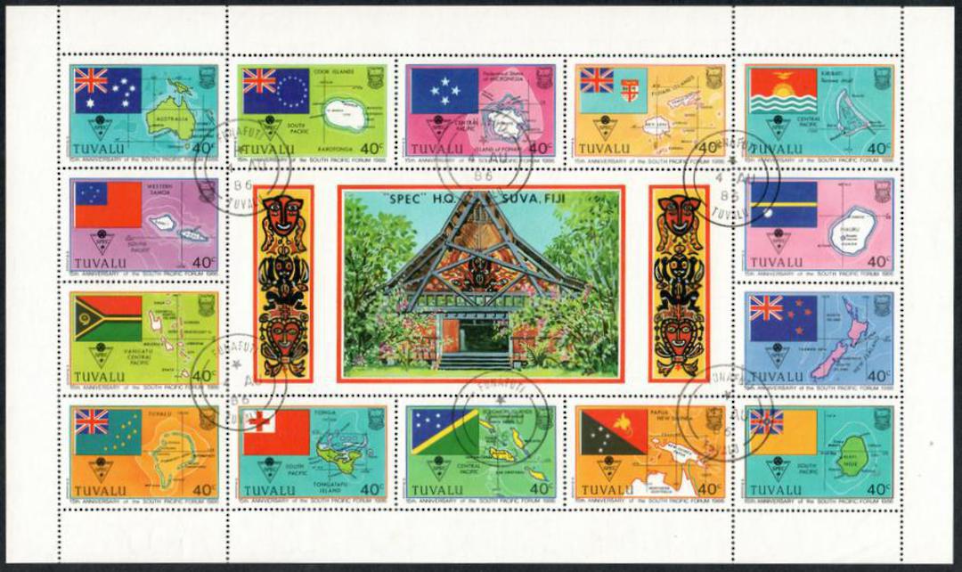 TUVALU 1986 15th Anniversary of the South Pacific Forum. Set of 14 in sheetlet. Superb fine used. - 50774 - VFU image 0
