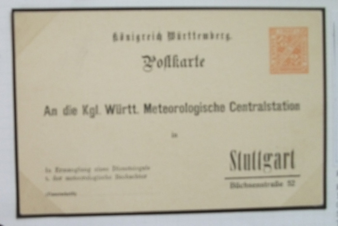 WURTTEMBERG 1917 Postcard Meteorological 7½pfg Orange. From the collection of H Pies-Lintz. - 37956 - PostalHist image 0