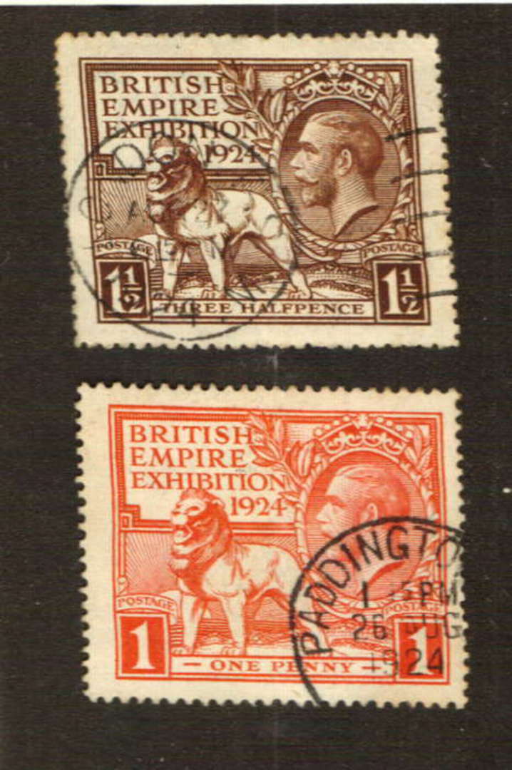 GREAT BRITAIN 1924 British Empire Exhibition. Set of 2. Nice cds especially on the 1d PADDINGTON. A few nibbled perfs on the 1½d image 0