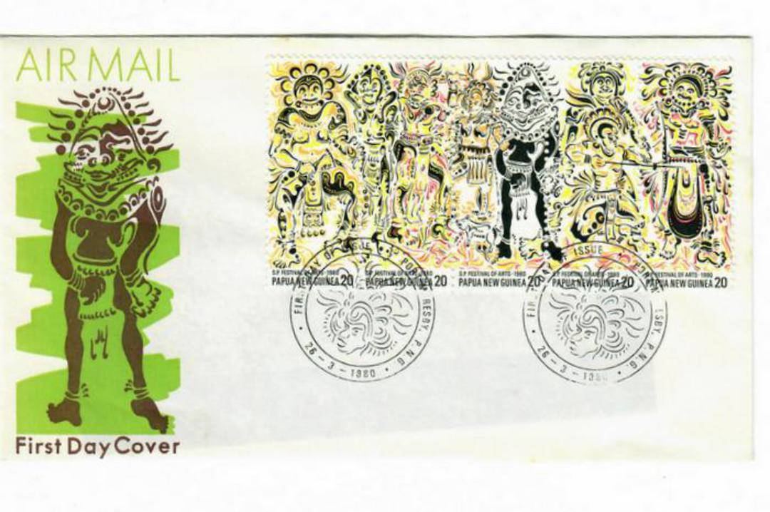 PAPUA NEW GUINEA 1980 South Pacific Festival of Arts. Strip of 5 on first day cover. - 32122 - FDC image 0