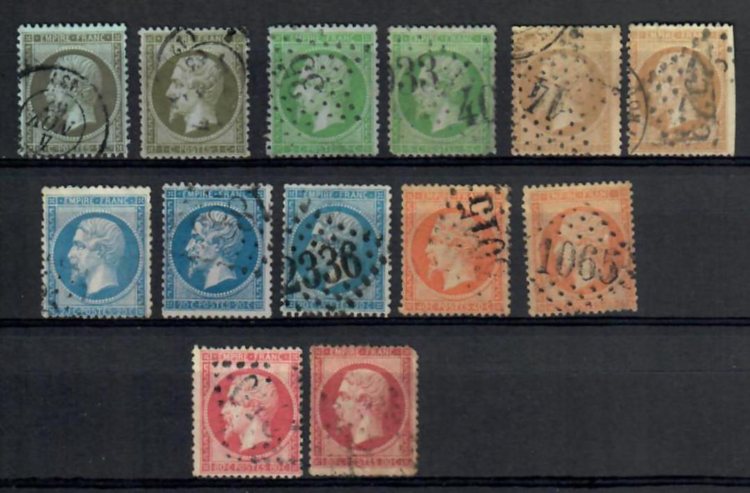 FRANCE 1862 Definitives. Set of 13. Complete with all the colour varieties identified by the vendor A L Jenkin. Excludes the for image 0