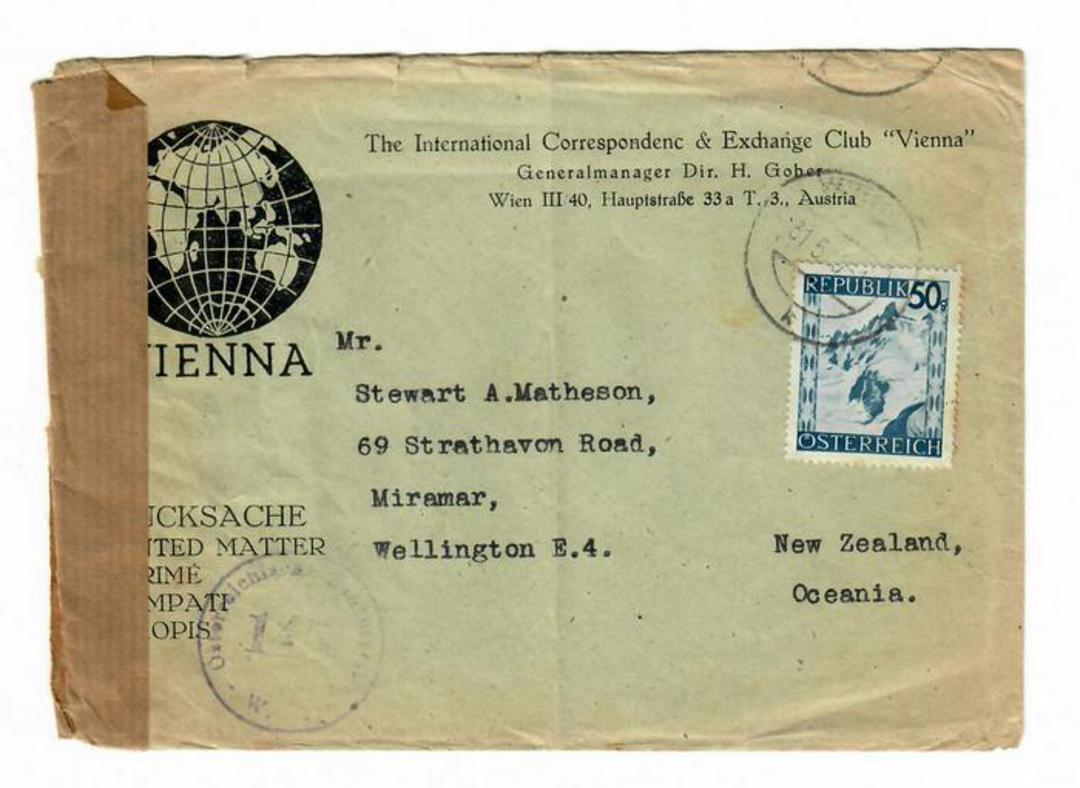 AUSTRIA 1946 Censored Cover to New Zealand. Purple censoe cachet 145. - 30223 - PostalHist image 0