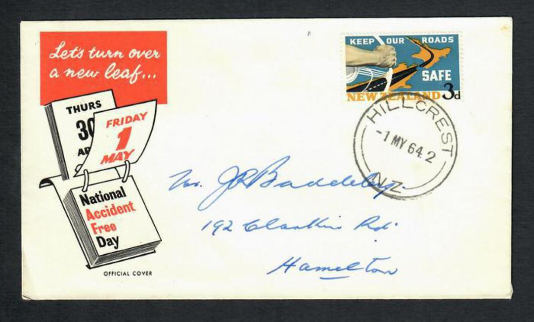 NEW ZEALAND Postmark Hamilton HILLCREST. J Class cancel on 1964 Road Safety first day cover. - 31517 - Postmark image 0