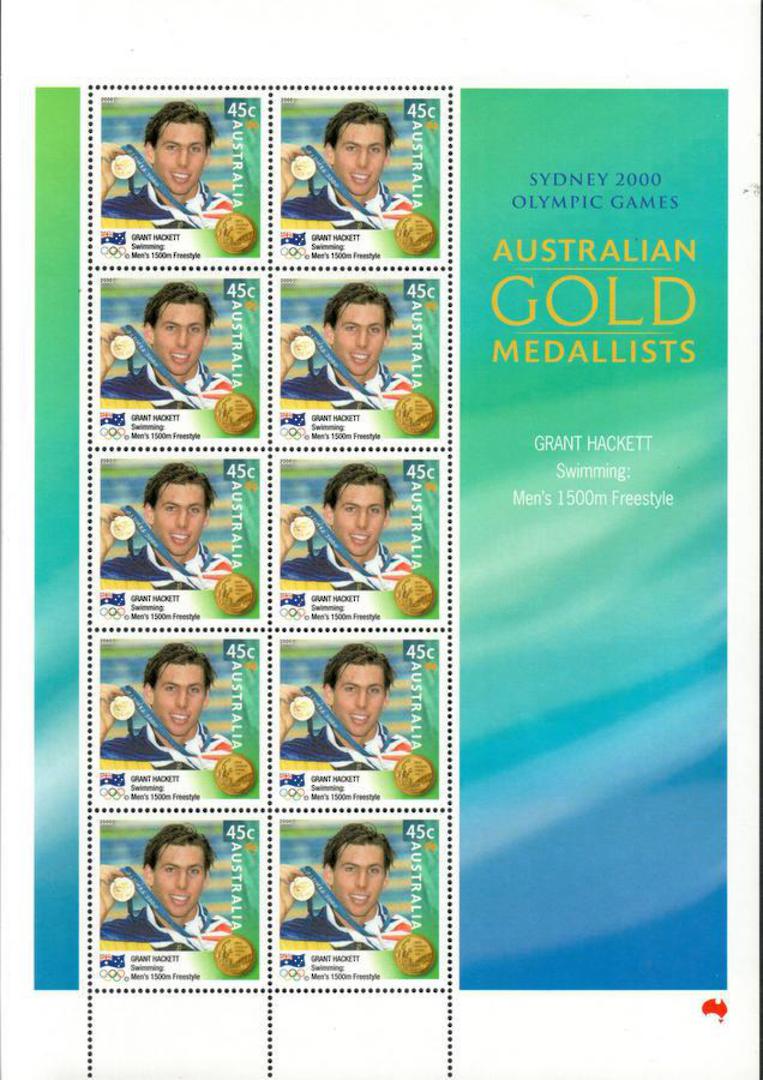 AUSTRALIA  2000 Gold Medalists. Hackett Women Water Polo Aitkenweather Freeman Cook Burns Hockey Armstrong. 8 sheetlets each of image 0