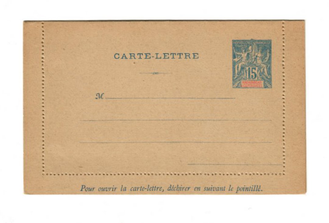 MADAGASCAR 1895 LetterCard 15c Blue. Unused. - 37670 - PostalHist image 0