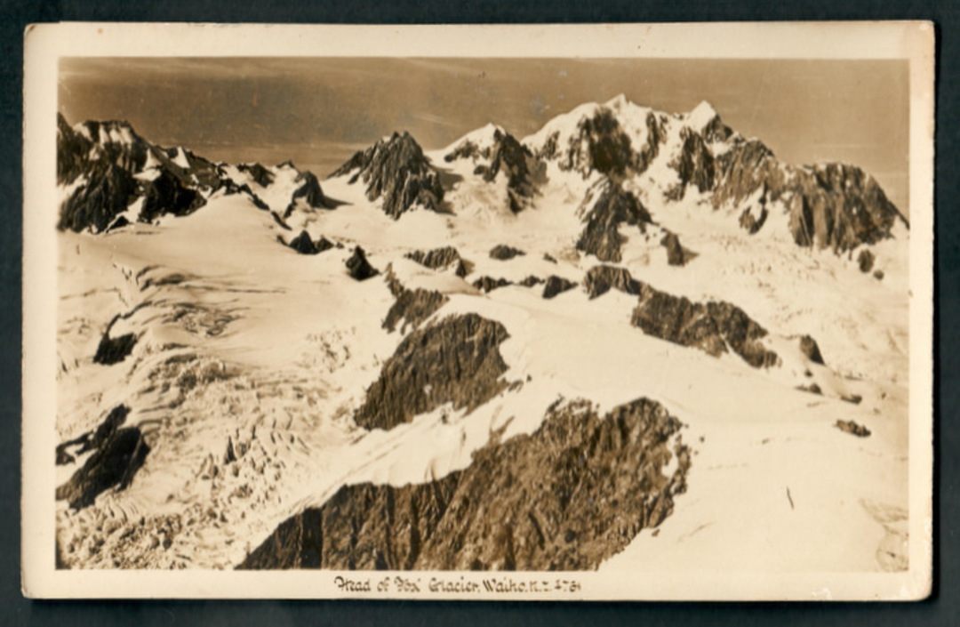 Real Photograph by A B Hurst & Son of the head of Fox Glacier. - 48842 - Postcard image 0