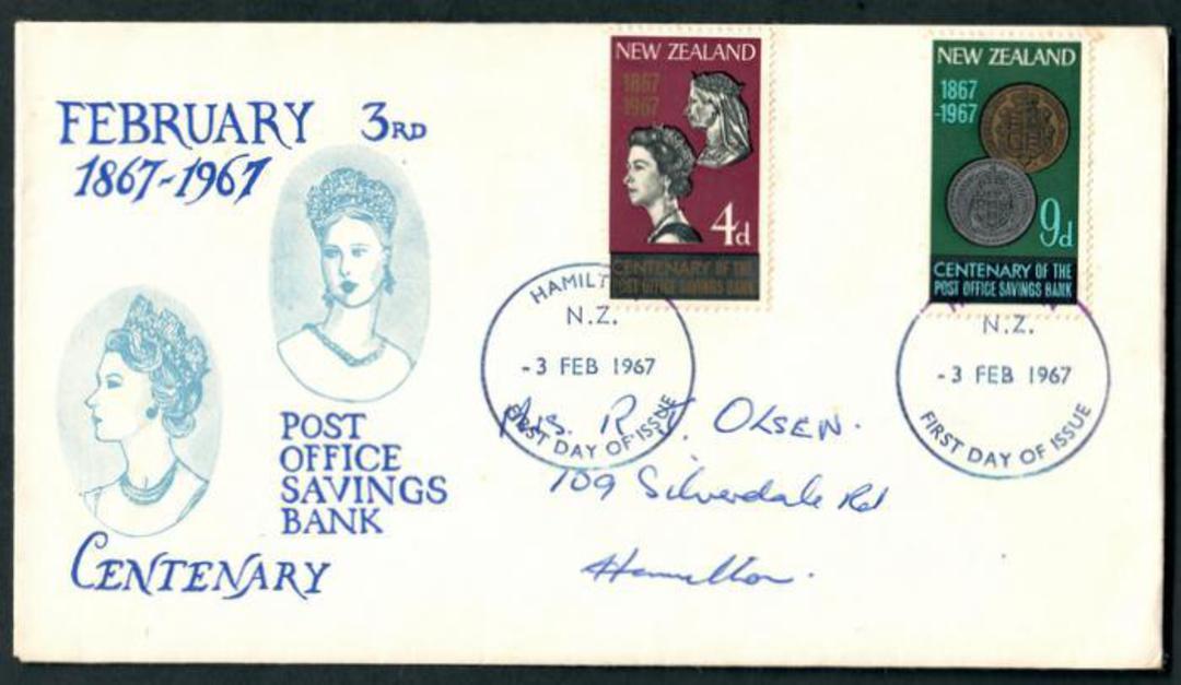 NEW ZEALAND 1967 Centenary of the Post Office Savings Bank. Set of 2 on illustrated first day cover. Unlisted. - 37988 - FDC image 0