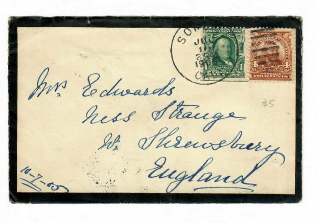 USA 1905 Two mourning covers posted from California via New York to Mrs Edwards in Shropshire England, one in May, the other in image 0