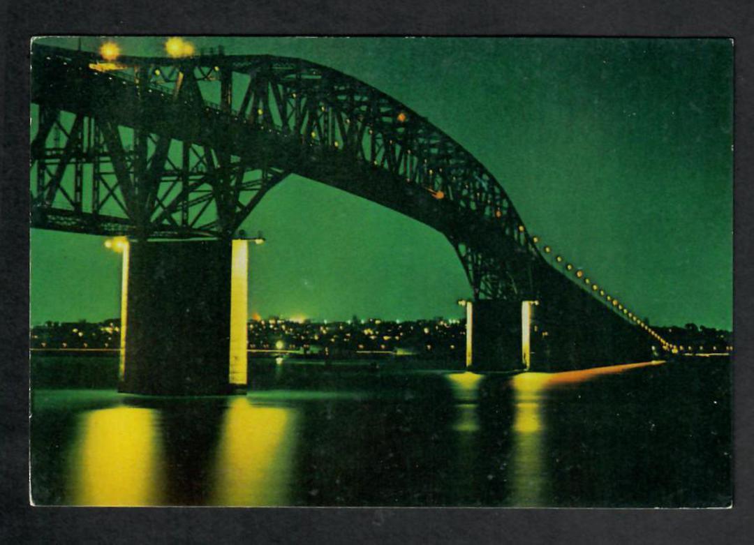 Modern Coloured Postcard by Gladys Goodall of Auckland Harbour Bridge at night. - 444080 - Postcard image 0