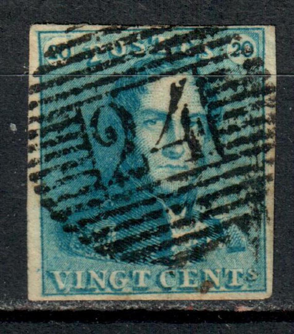 BELGIUM 1849 Definitive 20c IMilky Blue. 4 margins. Cancel 24 BRUXELLES. Lovely stamp. - 7337 - Used image 0