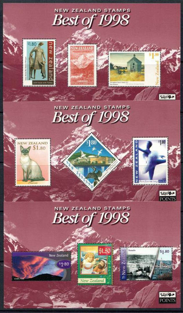 NEW ZEALAND 1998 Best of 1998 stamp points folder. Three miniature sheets. - 131462 - UHM image 0
