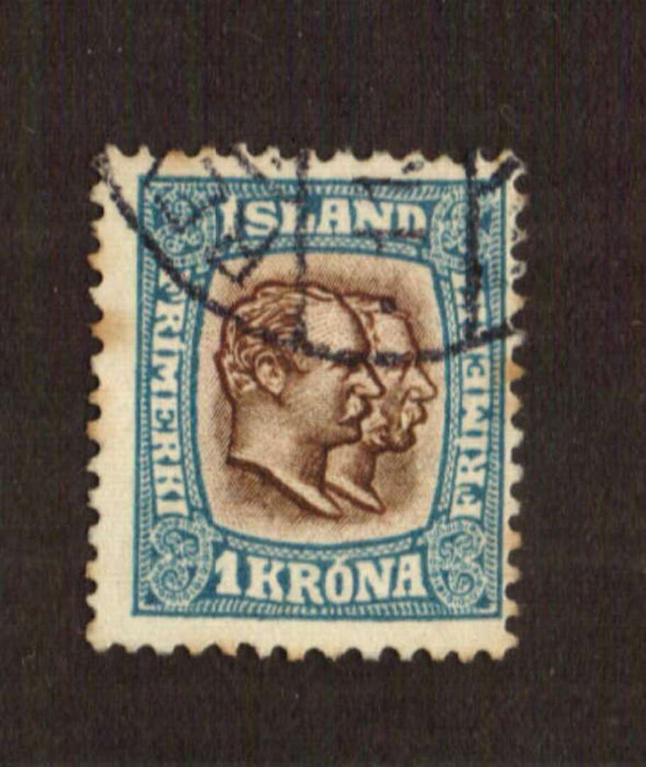 ICELAND 1907 1 Krona Brown and Blue. Some foxing but will easily clean. - 71447 - FU image 0