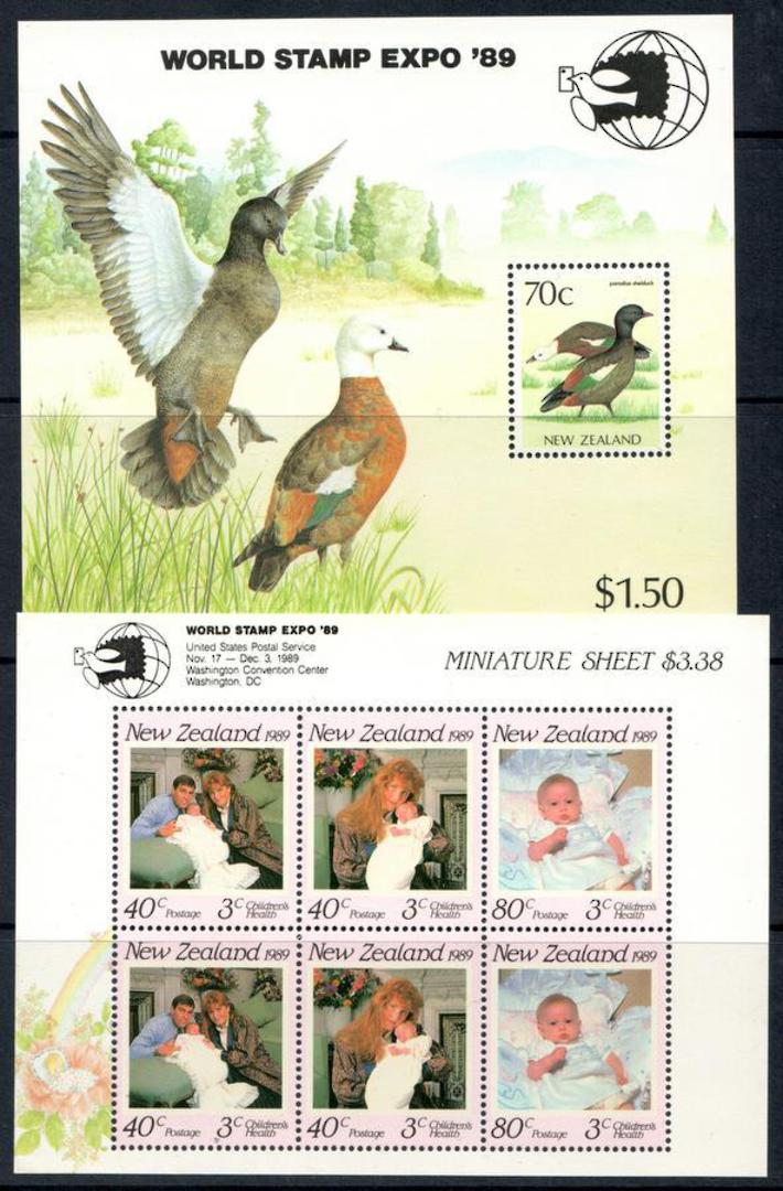 NEW ZEALAND 1989 World Stamp Expo. Set of 2 miniature sheets. - 14018 - UHM image 0