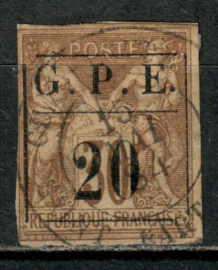 GUADELOUPE 1884 Definitive Surcharge on Type H of French Colonies (General Issues) 20c Dull Brown. Four margins. - 75877 - FU image 0
