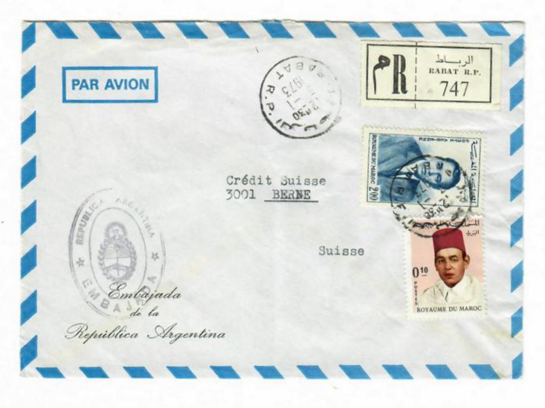 MOROCCO 1973 Air Cover from the Argentinian Embassy to Switzerland. Cachet. - 30870 - PostalHist image 0