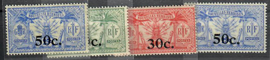 NEW HEBRIDES 1924 Definitive Surcharges. Set of 4. Includes the French stamp on Watermark Crown CA  paper. - 70508 - UHM image 0