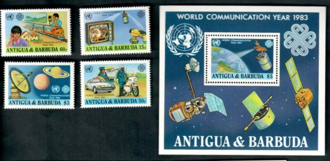 ANTIGUA & BARBUDA 1983 World Communications Year. Set of 4 and miniature sheet. - 50401 - UHM image 0