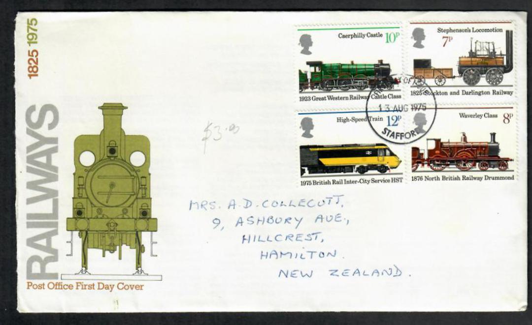 GREAT BRITAIN 1975 150th Anniversary of the First Public Railways. Set of 4 on first day cover. - 530328 - PostalHist image 0