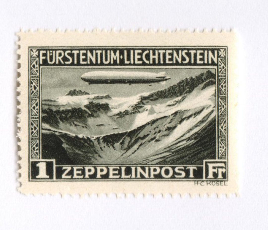 LIECHENSTEIN 1931 Graf Zeppelin over the Alps 1fr Blackish Green. - 73799 - LHM image 0