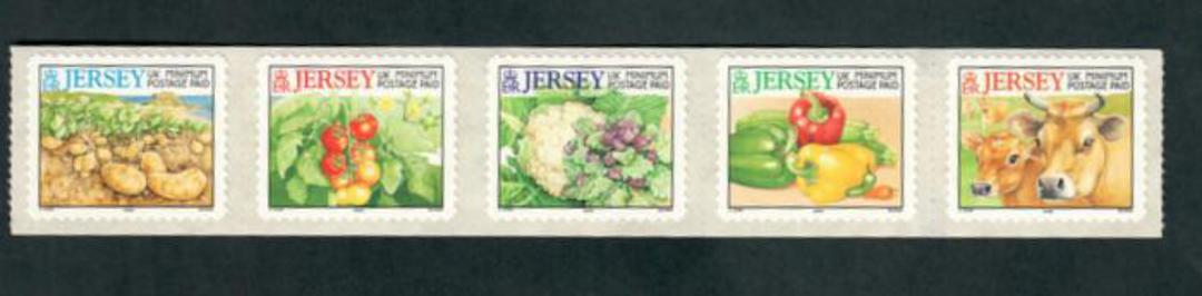 JERSEY 2001 UK Minimum Postage Paid. Self Adhesive. Strip of 5. - 52321 - UHM image 0