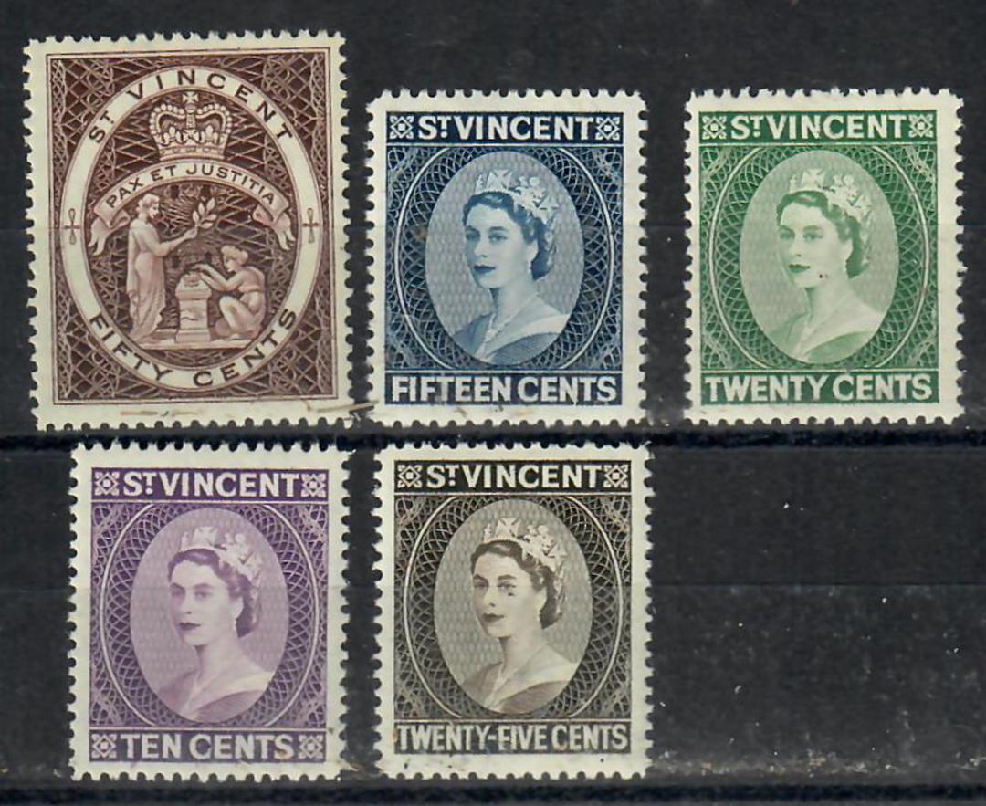 ST VINCENT 1964 Elizabeth 2nd Definitives. Set of 5 with the new watermark. Perf 12½. - 22498 - LHM image 0