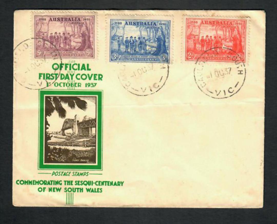 AUSTRALIA 1937 Sesqui-Centenary of New South Wales. Set of 3 on first day cover. - 32242 - FDC image 0