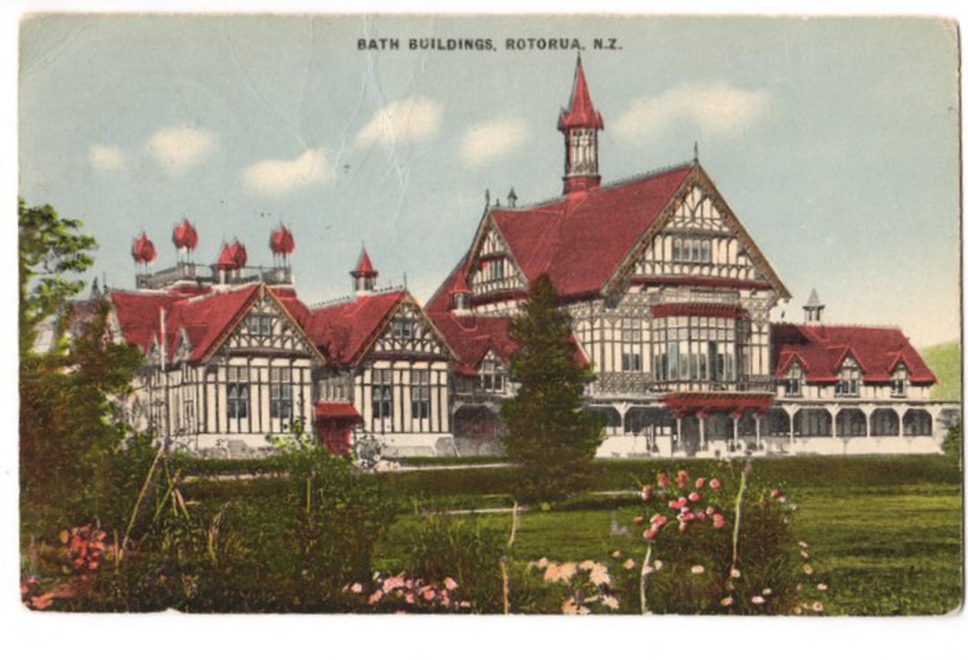 Coloured postcard of Bath Buildinggs Rotorua. - 245908 - Postcard image 0