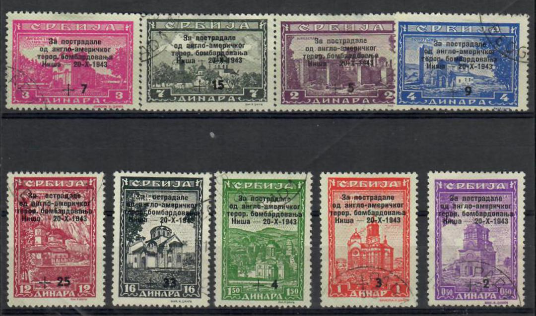 GERMAN OCCUPATION of SERBIA 1943 Bombing of Nish Relief Fund. Set of 9. - 26002 - VFU image 0