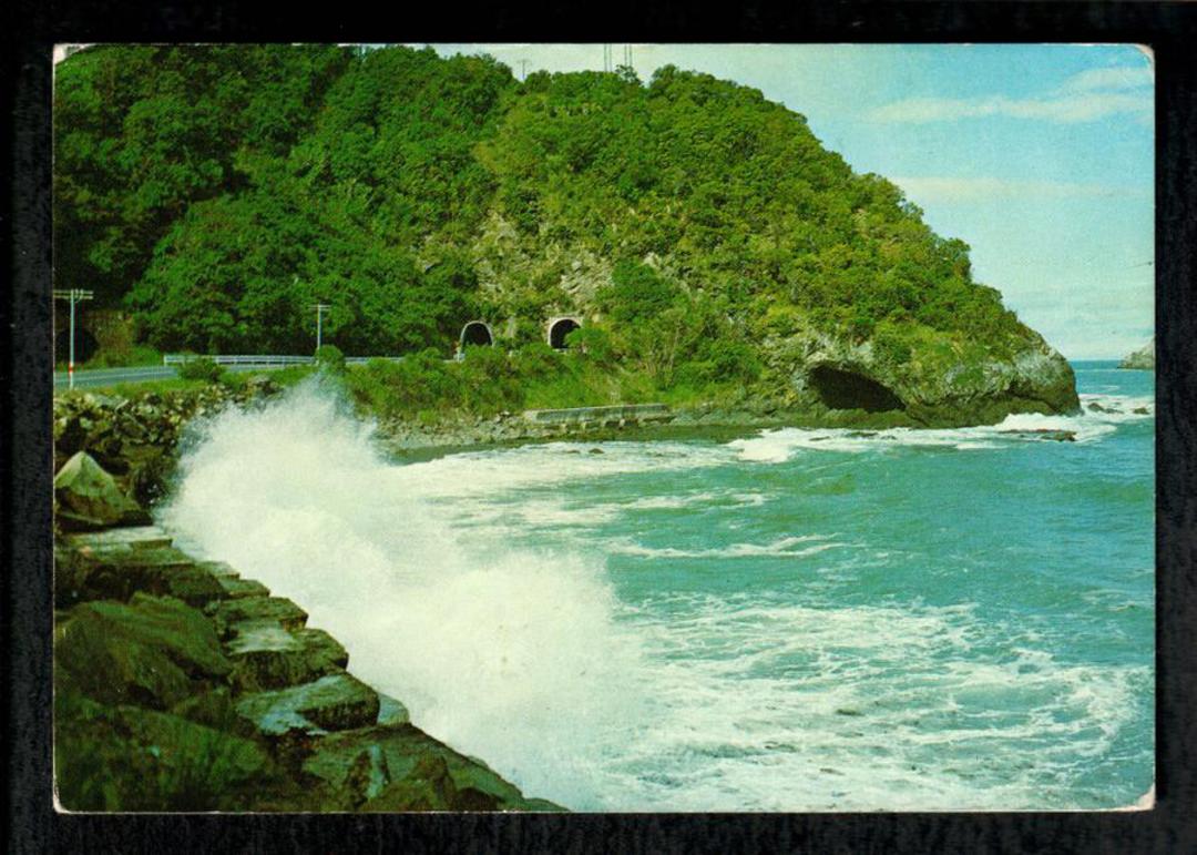 Modern Coloured Postcard by Gladys Goodall of Raramai Road Tunnels Kaikoura Coast. - 448252 - Postcard image 0
