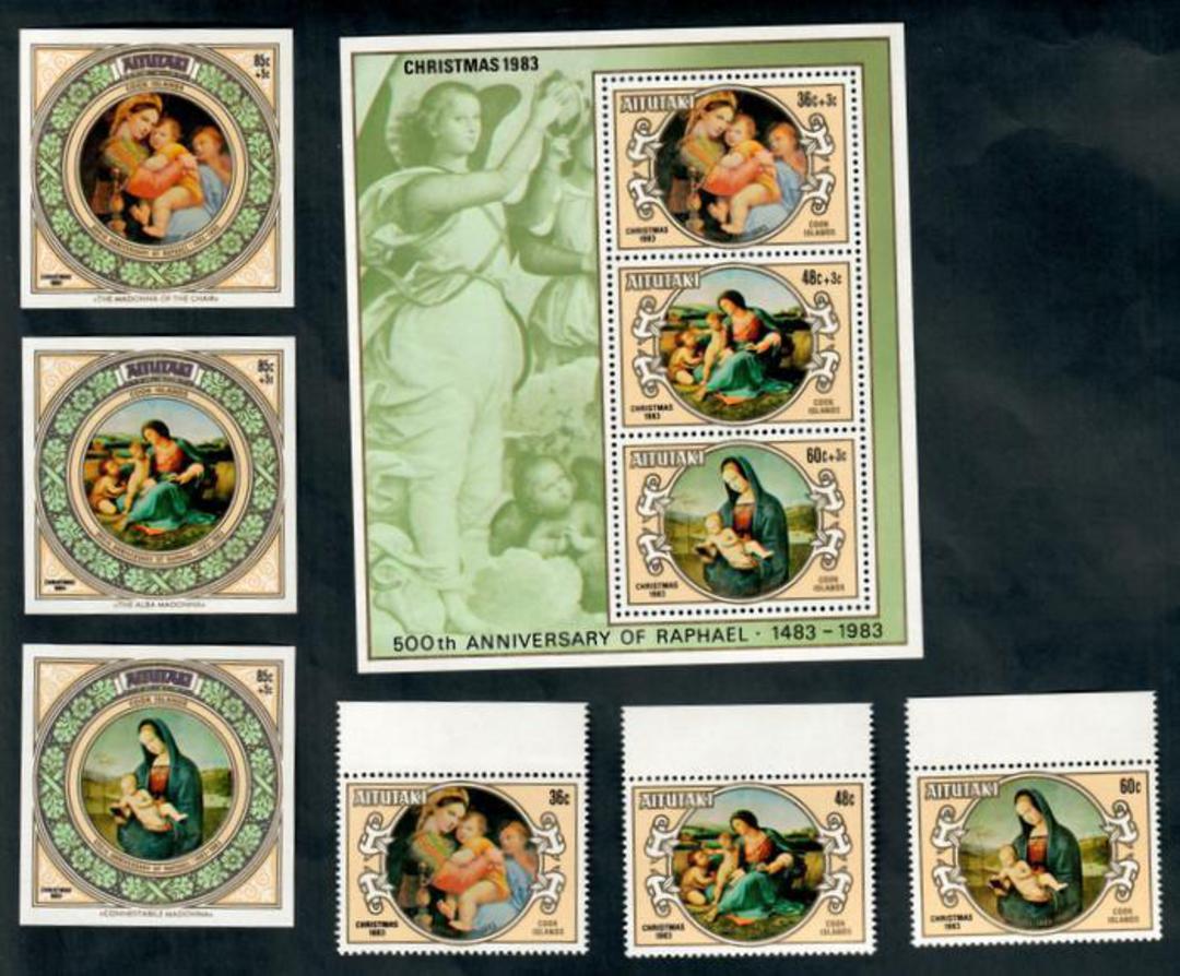 AITUTAKI 1983 Christmas 500th Anniversary of the Birthday of Raphael. Set of 3 and of 3 imperfs and miniature sheet. - 52017 - U image 0