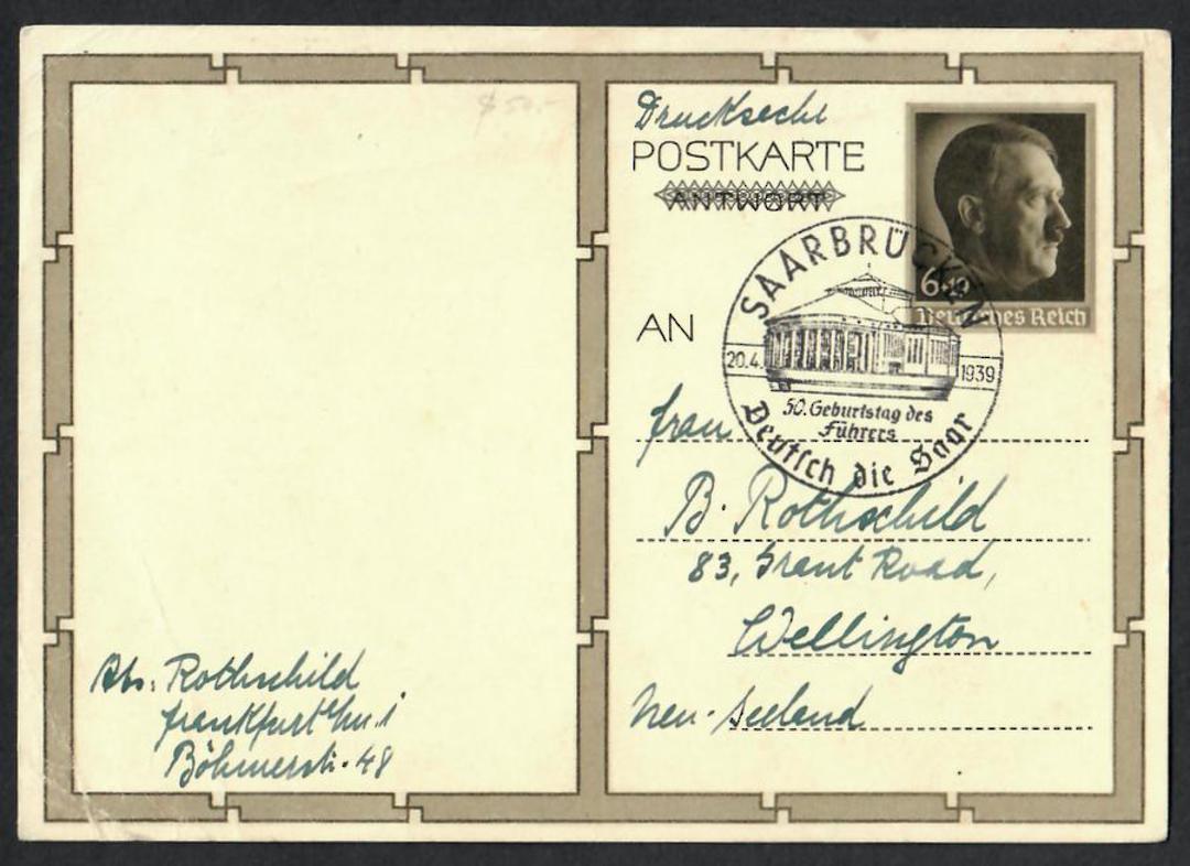 GERMANY 1939 Postcard of Hitler sent to Frau Rothschild 83 Grant Road Wellington. Postmarked 20/4/39. - 26054 - PostalHist image 1