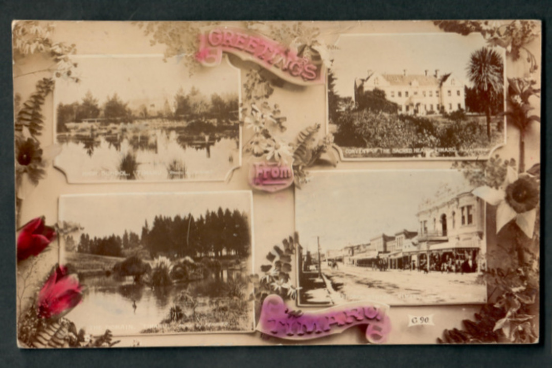 Real Photograph tinted. Montage of four views of Timaru. - 48563 - Postcard image 0